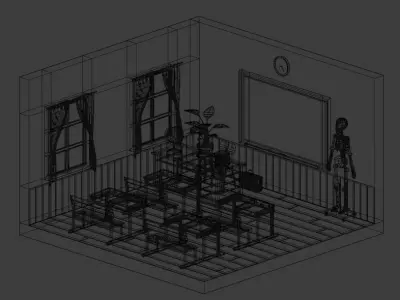 Classroom clock on wall Low-poly 3D model