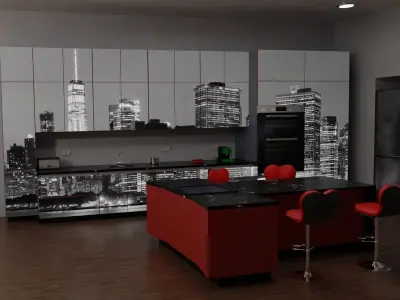 Kitchen with picture cabinet doors 3D model