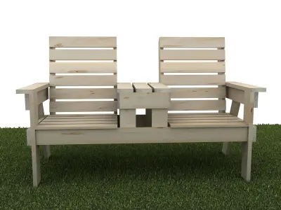 Double Chair Bench with Table Low-poly 3D model