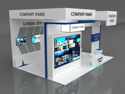 Booth Exhibition Stand Stall 6x9m Height 500 cm 3 Side Open 3D model