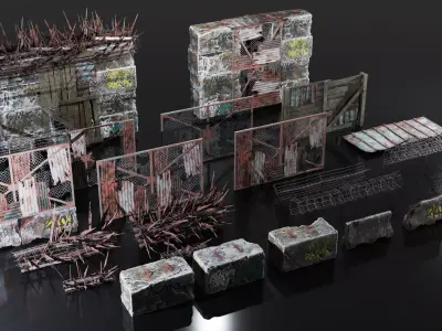 Post Apocalyptic Makeshift Barricades 3D model