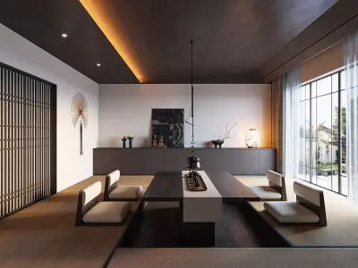 Japanese Zen Tea Room Interior with Tatami 3D model