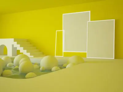 Yellow abstract minimalistic pool sceene 3D model