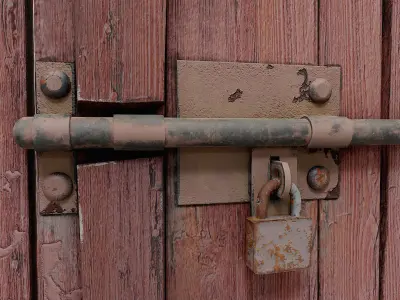 Grungy old wooden door   Low-poly 3D model