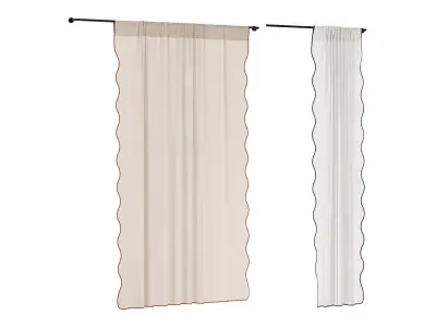 Marbella Curtain Scalloped Linen With Coloured Trim 3D model