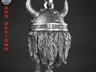  skull Pendant jewelry Ancient viking warrior v1 3D print model