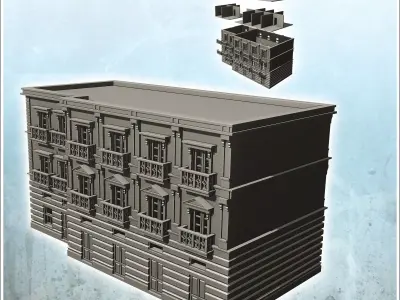 Large building with two floors flat roof and balconies 2 - World 3D print model