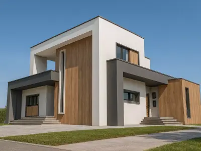 3D MODEL Modern Two-Story House with Upper Annex Low-poly 3D model