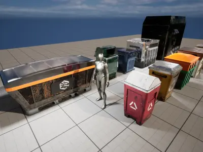 10 Sci-Fi Cyberpunk Style Trash Containers Low-poly 3D model