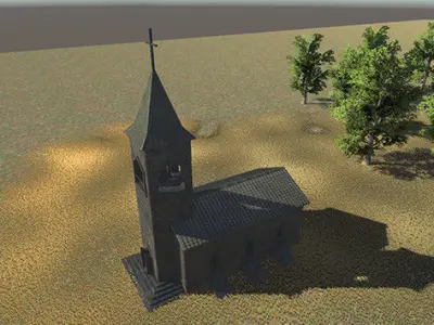 Old Church with Interior Low-poly 3D model