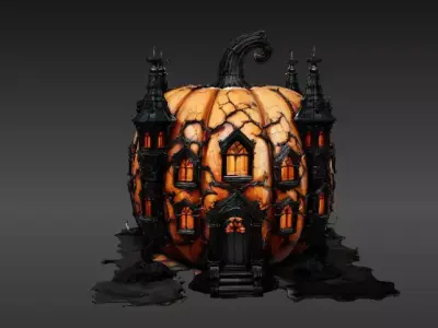 Haunted Pumpkin Castle Lantern 3D Model Spooky Halloween Decor 3D model