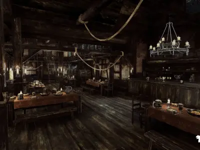 Medieval Tavern-Modular-Medieval Interior Exterior-Medieval Low-poly 3D model