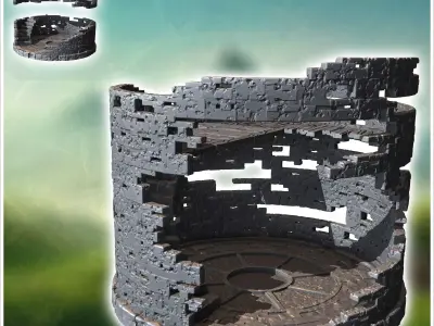 Round Stone Ruin with Internal Staircase and Patterned Floor 36  3D print model