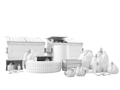 Street kitbash Low-poly 3D model