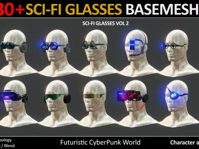 30 SCI-FI GLASSES BASEMESH Futuristic Cyberpunk  VOL 12 Low-poly 3D model