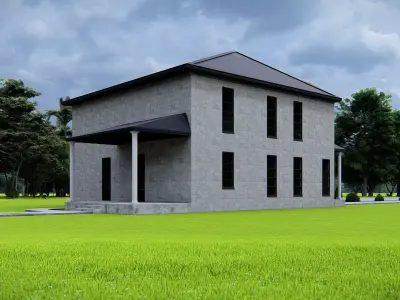 Modern Two Story Stone House with Realistic Exterior Design 3D model