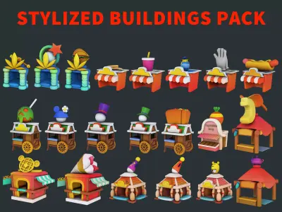 Stylized city pack 3d model Low-poly 3D model