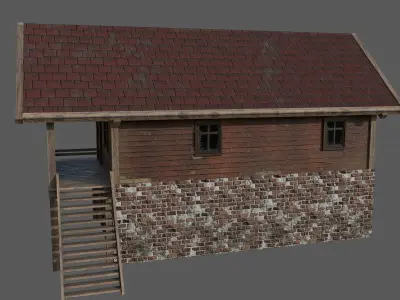 Old wooden house Exterior Interior Low-poly 3D model