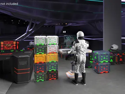  Futuristic Control Station with Astronaut and Sci-Fi Crates 