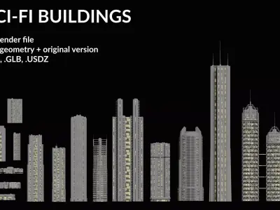 20 Sci-Fi Buildings and Skyscraper Cyberpunk Pack Blender Low-poly 3D model