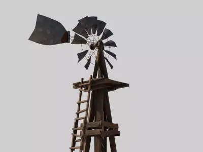 old wooden Windmill 4k pbr textures Low-poly 3D model