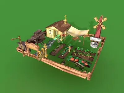 Stylized Farmhouse Low-poly 3D model