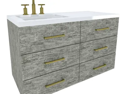 Vanity-008B bathroom vanity with two drawers and gold faucet 3D model