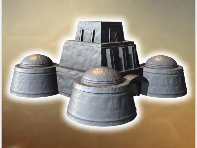 Sci-Fi fortress with four large domes central entrance and reinf 3D print model