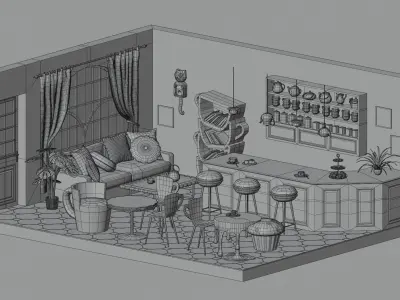 Teahouse Low-poly 3D model