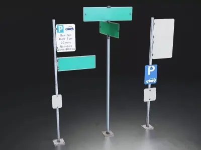 Modular Street and Parking Sign Pack Low-poly 3D model