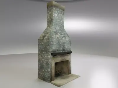 Rustic Stone Fireplace with Chimney Low-poly 3D model