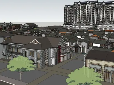 Classical highrise building complex 3D model