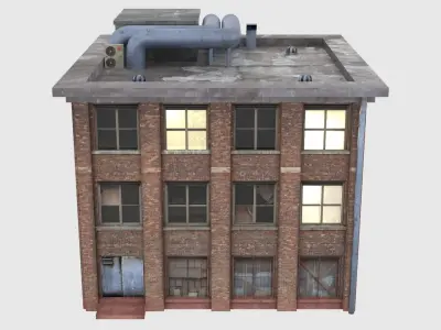 Industrial Brick Building Low-poly 3D model