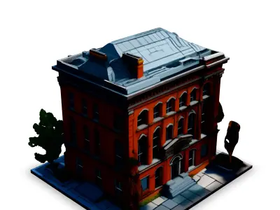 LowPoly Brick Building with Sidewalk Low-poly 3D model