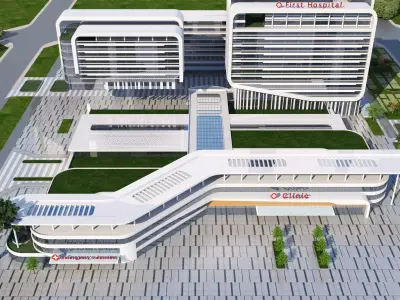 hospital building with Low-poly 3D model