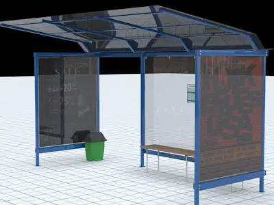 Busstop 2 bus stop with sign 3D model