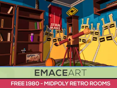 Free 1980 - MidPoly Retro Rooms Free low-poly 3D model