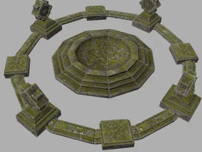 temple 3 stone circle with stones Low-poly 3D model