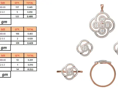 Light Minimalist Diamond Ring Earrings Pendant Set 3D print model