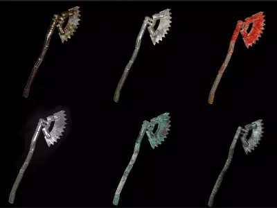 Steampunk axe low poly 6 texture options and high poly Low-poly 3D model