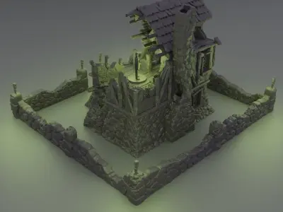 Ruined FarmHouse Tabletop Terrain 28 mm 3D print model
