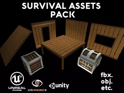 Survival Assets Pack Low Poly Game Ready Low-poly 3D model