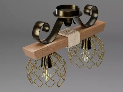 Rustic Wooden Chandelier  3D model