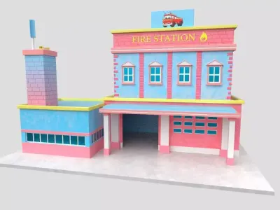 3D Cartoon Fire station Model Low-poly 3D model