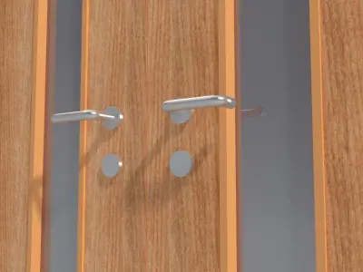 Double opening wooden doors with handles 3D model