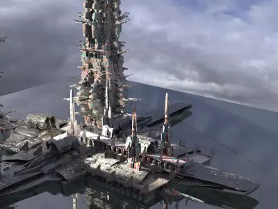 Sci-Fi Floating City Tower 3D model