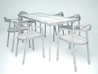 wooden dinning set Low-poly 3D model