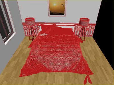 Bedroom-1 bedroom with bed and painting on wall 3D model