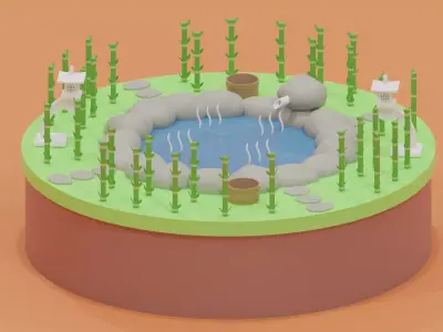 Cartoon Asian Hot Spring 3D model