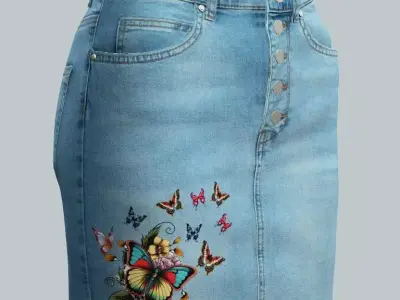 Light Blue Jeans Skirt Game Ready Trousers 35 Pant 3D Model Low-poly 3D model